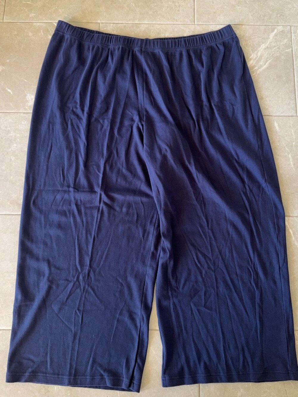 Roaman's Women Plus Knit Pants size 3X Blue Wide Leg Elastic Waist Stretch 30/32